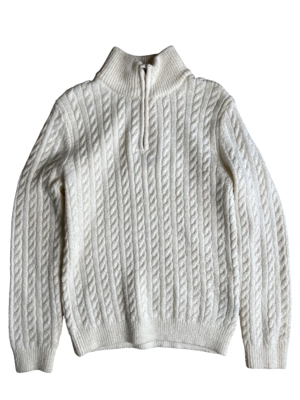H&M Sweater Teens 12-14 White Cable-Knit Turtleneck Heavyweight Pullover